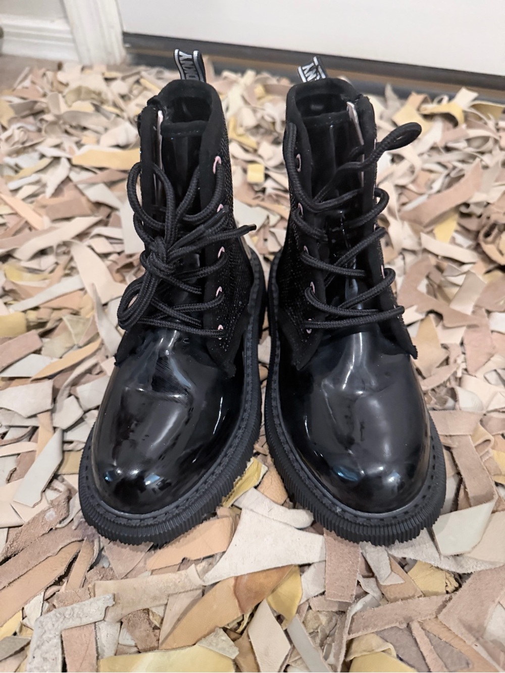Dkny Black Patent & Sparkle Lace-Up Kids Boots - Picture 5 of 7